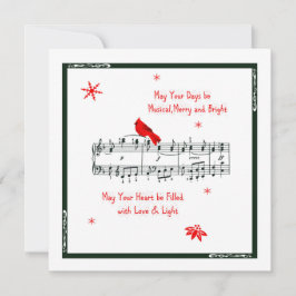 Muziek en rode kardinale kerstkaart