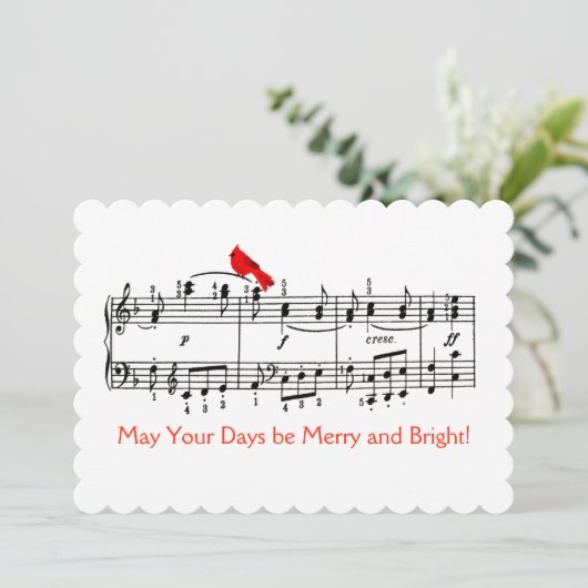 Muziek en rode kerstkaart (Staand voorkant)