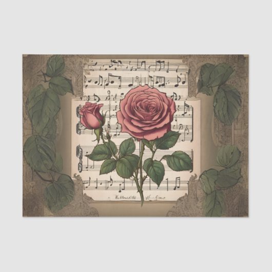 Muziek en Rozen Decoupage Tissue Paper Tissuepapier (Voorkant)