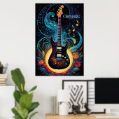 Muziek en Rozen elektrische gitaar Poster (Thuiskantoor)