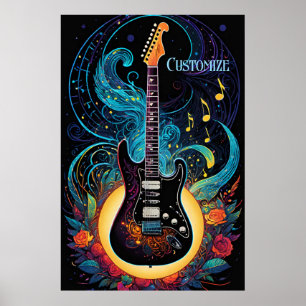 Muziek en Rozen elektrische gitaar Poster