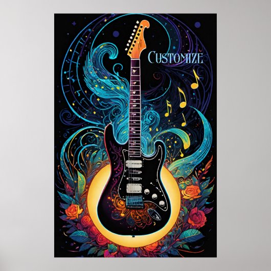 Muziek en Rozen elektrische gitaar Poster (Voorkant)