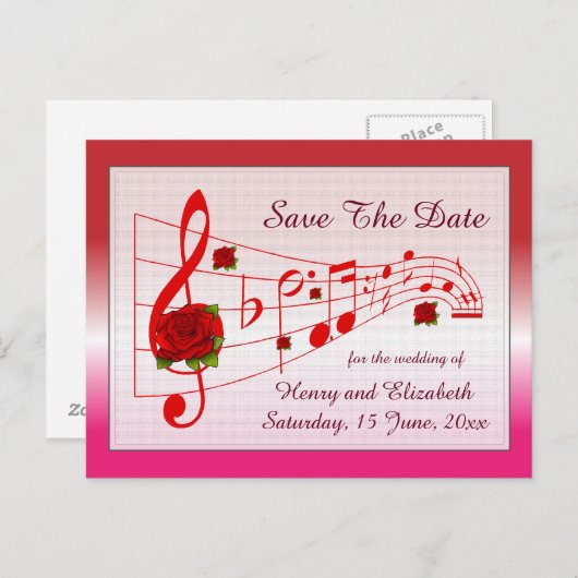 Muziek en Rozen sparen de Kaart van de Datum (Voorkant / Achterkant)