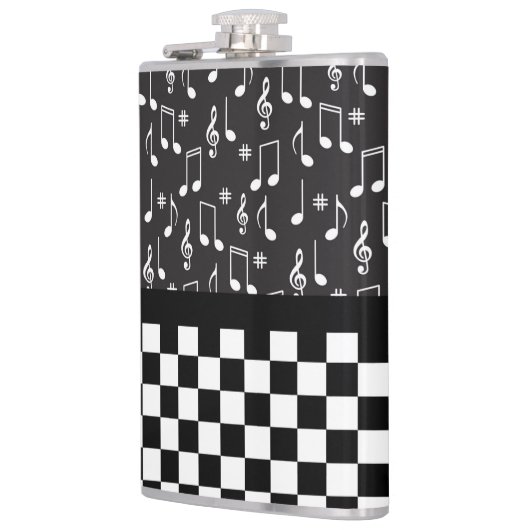 Muziek en toetsenbord zwart-wit heupfles (Links)