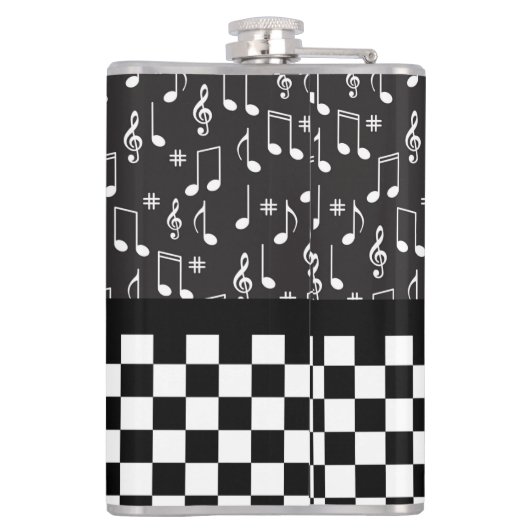 Muziek en toetsenbord zwart-wit heupfles (Achterkant)