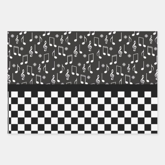Muziek en toetsenbord zwart-wit inpakpapier vel (Voorkant 3)
