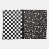 Muziek en toetsenbord zwart-wit theedoek (Horizontaal)