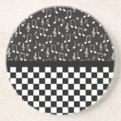 Muziek en toetsenbord zwart-wit zandsteen onderzetter (Voorkant)