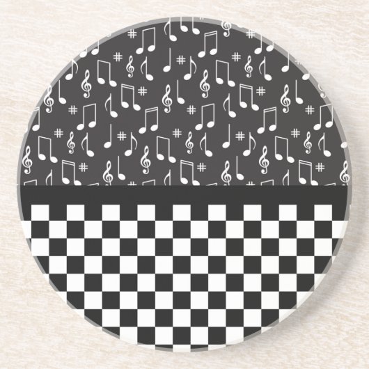 Muziek en toetsenbord zwart-wit zandsteen onderzetter (Voorkant)