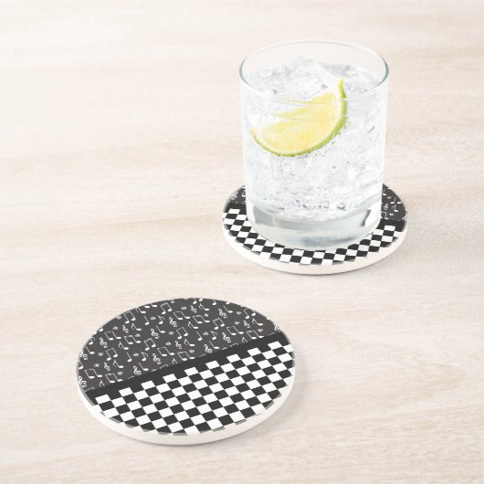 Muziek en toetsenbord zwart-wit zandsteen onderzetter (Zijkant)