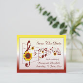 Muziek en zonnebloemen sparen de Datum Kaart (Staand voorkant)