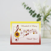 Muziek en zonnebloemen Weddenschap Hartelijk dank Briefkaart (Staand voorkant)