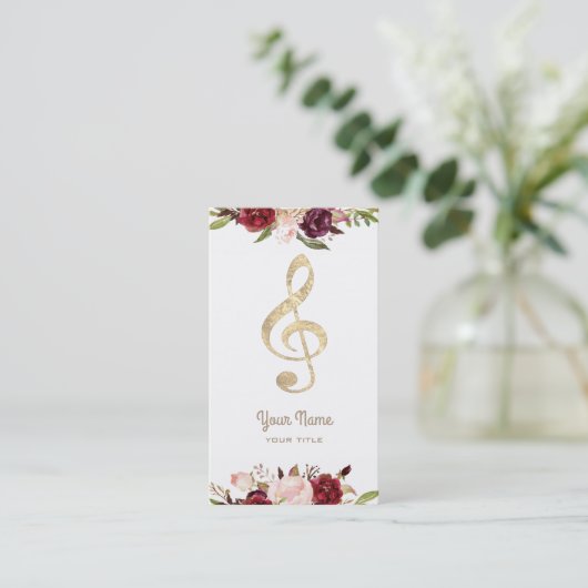 Muziek Faux Gold folie Treble Clef en Flowers Visitekaartje (Staand voorkant)