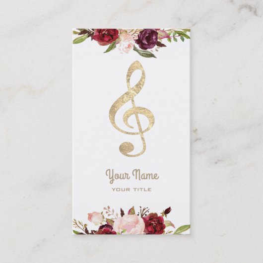 Muziek Faux Gold folie Treble Clef en Flowers Visitekaartje (Voorkant)