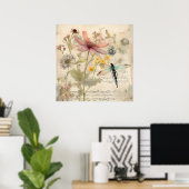  Muziek Franse Bloemen Dragonfly Art Poster (Thuiskantoor)
