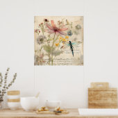  Muziek Franse Bloemen Dragonfly Art Poster (Keuken)