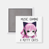 Muziek Gaming en Kitty Cat Anime Meisje Magneet (Voorkant / Achterkant)