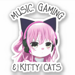 Muziek, Gaming en Kitty Cat Anime Meisje Sticker