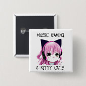 Muziek Gaming en Kitty Cat Anime Meisje Vierkante Button 5,1 Cm (Voorkant /achterkant)