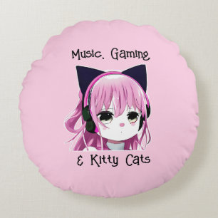 Muziek, Gaming en Kitty Cats   Anime Meisje Rond Kussen