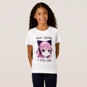 Muziek, Gaming en Kitty Cats | Anime Meisje T-shirt (Voorkant volledig)