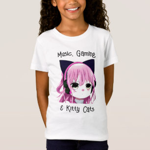 Muziek, Gaming en Kitty Cats   Anime Meisje T-shirt