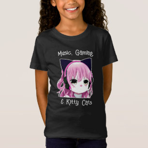 Muziek, Gaming en Kitty Cats   Anime Meisje T-shirt