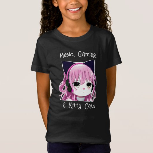 Muziek, Gaming en Kitty Cats | Anime Meisje T-shirt (Voorkant)