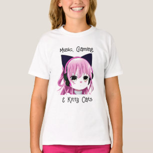 Muziek, Gaming en Kitty Cats   Anime Meisje T-shirt
