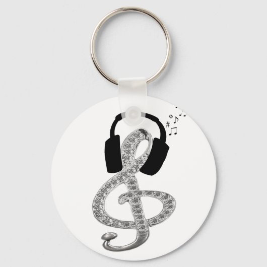Muziek Gclef met headset Sleutelhanger (Voorkant)