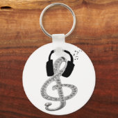 Muziek Gclef met headset Sleutelhanger (Voorkant)