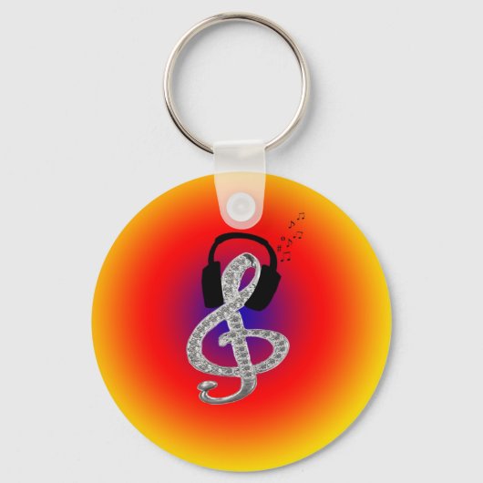 Muziek Gclef met headset Sleutelhanger (Voorkant)