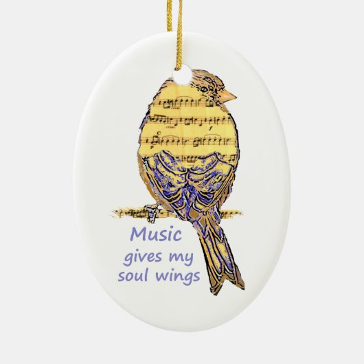 Muziek geeft mijn Soul Wings Quote & Bird Art Keramisch Ornament (Achterkant)