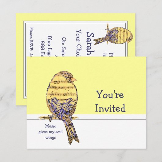 Muziek geeft mijn ziel vleugels Bird Party Kaart (Voorkant / Achterkant)