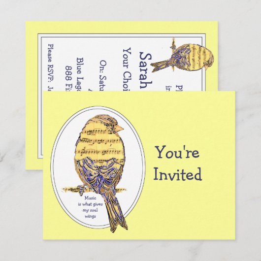Muziek geeft mijn zielenvleugels met Bird Kaart (Voorkant / Achterkant)