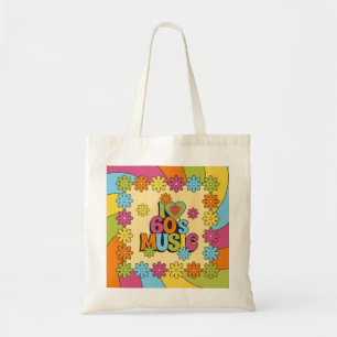 Muziek geïnspireerd ontwerp uit de jaren 60 voor m tote bag