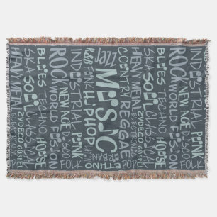 Muziek Genres Word Collage, aangepast deken werpen