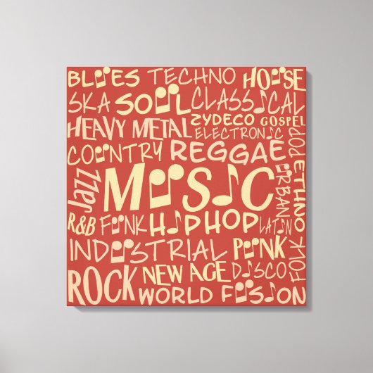 Muziek Genres Word Collage canvas afdrukken (Voorkant)