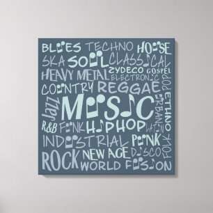 Muziek Genres Word Collage canvas afdrukken