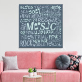 Muziek Genres Word Collage canvas afdrukken (Insitu (Woonkamer))