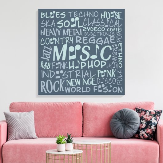 Muziek Genres Word Collage canvas afdrukken (Insitu (Woonkamer))