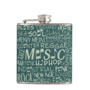 Muziek Genres Word Collage-kolf Heupfles