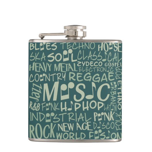Muziek Genres Word Collage-kolf Heupfles (Voorkant)