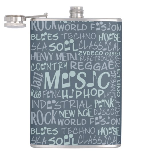 Muziek Genres Word Collage-kolf Heupfles (Geopend)