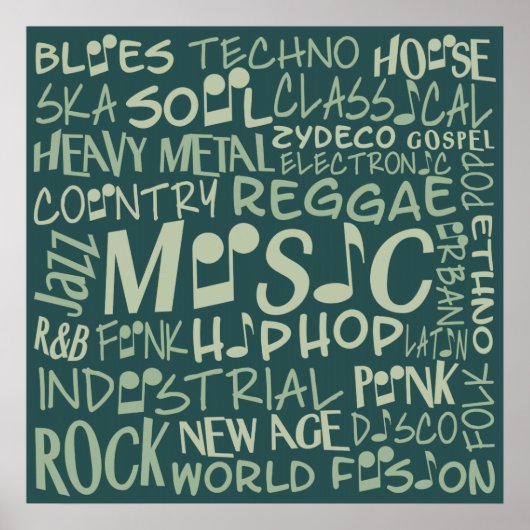 Muziek Genres Word Collage poster (Voorkant)