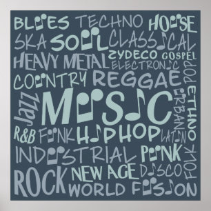 Muziek Genres Word Collage poster