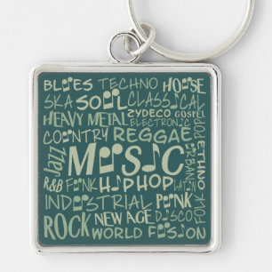 Muziek Genres Word Collage-sleutelketen Sleutelhanger