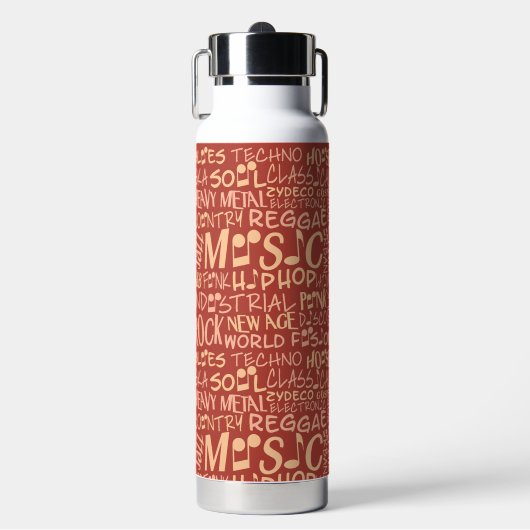 Muziek Genres Word Collage Waterfles (Voorkant)