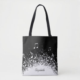 Muziek gepersonaliseerde naam zwart wit tote bag