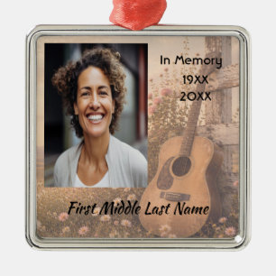 Muziek Gitaar Herdenkings Gebedskaart Foto Aandenk Metalen Ornament